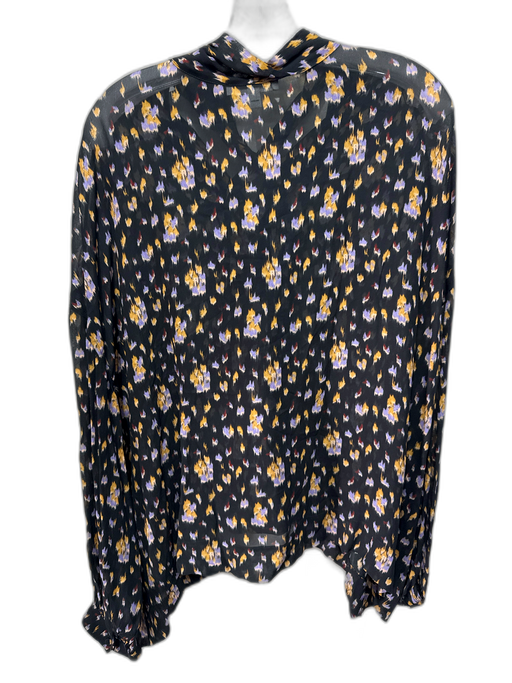 Banana Republic Size Large Black, Purple, Yellow Rayon Long Sleeve Lace Up Top Black, Purple, Yellow / Large