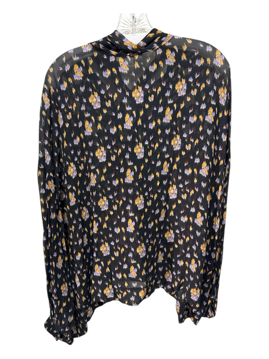 Banana Republic Size Large Black, Purple, Yellow Rayon Long Sleeve Lace Up Top Black, Purple, Yellow / Large