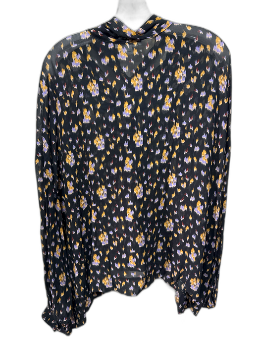 Banana Republic Size Large Black, Purple, Yellow Rayon Long Sleeve Lace Up Top Black, Purple, Yellow / Large