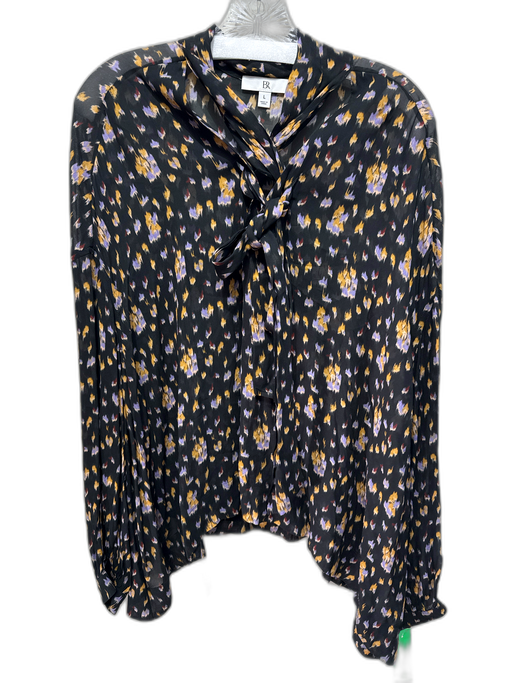 Banana Republic Size Large Black, Purple, Yellow Rayon Long Sleeve Lace Up Top Black, Purple, Yellow / Large