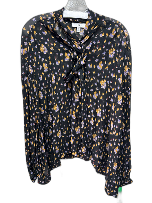 Banana Republic Size Large Black, Purple, Yellow Rayon Long Sleeve Lace Up Top Black, Purple, Yellow / Large