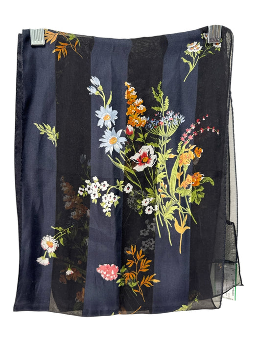 Black & Multi Floral Stripe Rectangle scarf Black & Multi