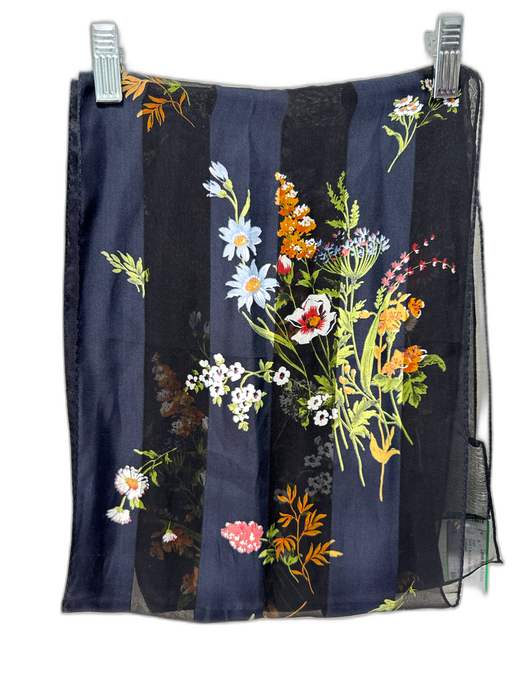 Black & Multi Floral Stripe Rectangle scarf Black & Multi