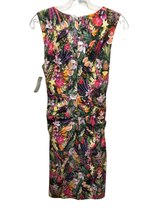 Artelier Size 10 Multi Linen Blend Sleeveless Zip & Hook Closure Ruched Dress Multi / 10