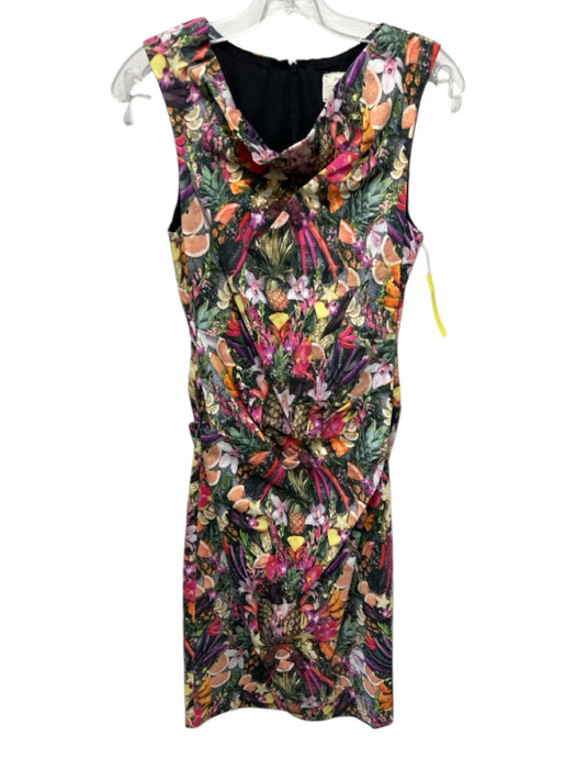 Artelier Size 10 Multi Linen Blend Sleeveless Zip & Hook Closure Ruched Dress Multi / 10