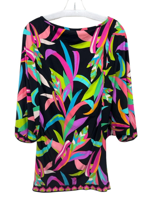 Trina Turk Size M Black & Multi Nylon Blend Abstract Print Wide Neck Top Black & Multi / M