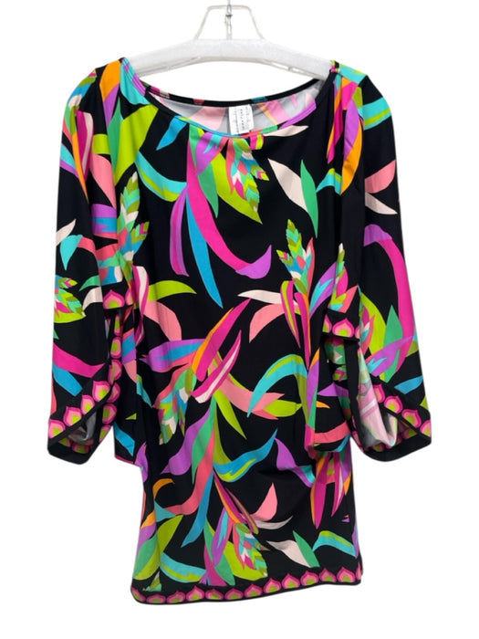 Trina Turk Size M Black & Multi Nylon Blend Abstract Print Wide Neck Top Black & Multi / M