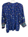 Natalie Martin Size M Blue & Multi Silk 1/2 Button 3/4 Sleeve Top Blue & Multi / M