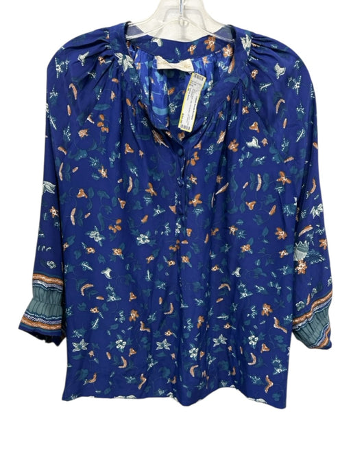 Natalie Martin Size M Blue & Multi Silk 1/2 Button 3/4 Sleeve Top Blue & Multi / M