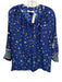 Natalie Martin Size M Blue & Multi Silk 1/2 Button 3/4 Sleeve Top Blue & Multi / M