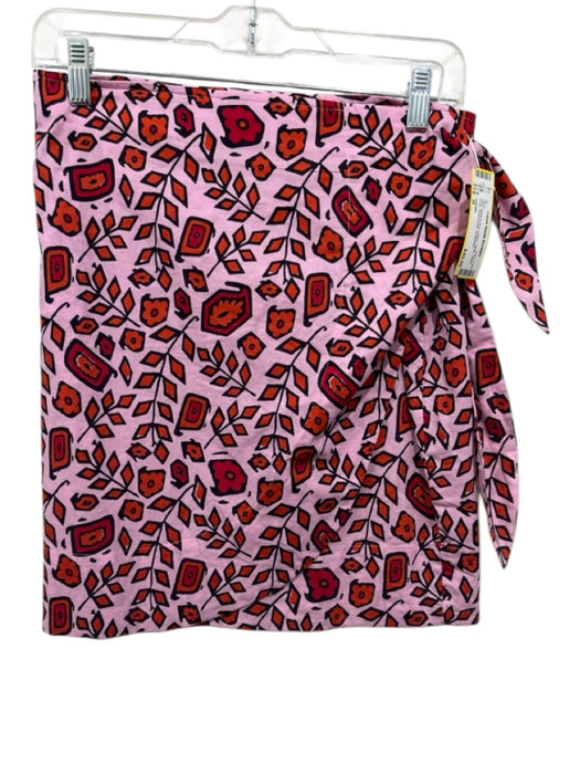 XiRENA Size M Pink, Black & Red Cotton Wrap Floral Print Above knee Skirt Pink, Black & Red / M