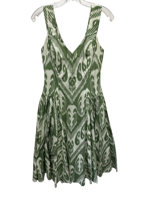 Lena Hoschek Size M Green Cotton Sleeveless Zip Back Pleated Skirt Midi Dress Green / M