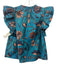 Ulla Johnson Size 8 Teal & Orange Cotton Floral Ruffle Cap Sleeve V Neck Top Teal & Orange / 8