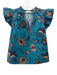Ulla Johnson Size 8 Teal & Orange Cotton Floral Ruffle Cap Sleeve V Neck Top Teal & Orange / 8