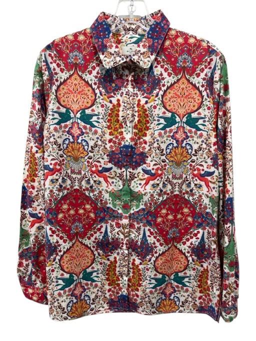 Etro Size 46 White, Red & Multi Cotton Blend Flora & Fauna Paisley Button up Top White, Red & Multi / 46