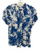 Caballero Size M White & Blue Viscose Botanical Short Ruffle Sleeve Top White & Blue / M