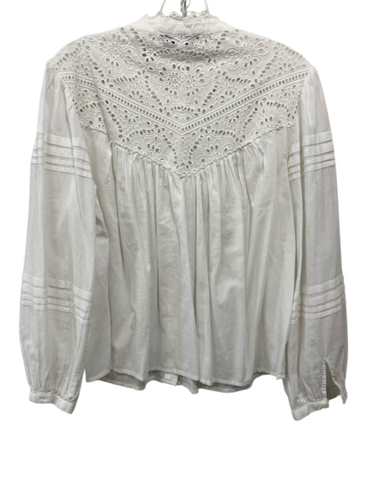 Sea New York Size M White Cotton Floral Eyelet Long Balloon Sleeve Button Up Top White / M