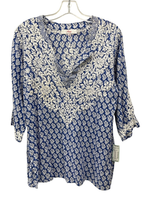 Amaya Size 40 Blue & White No Fabric Tag Abstract Floral Floral Embroidery Top Blue & White / 40