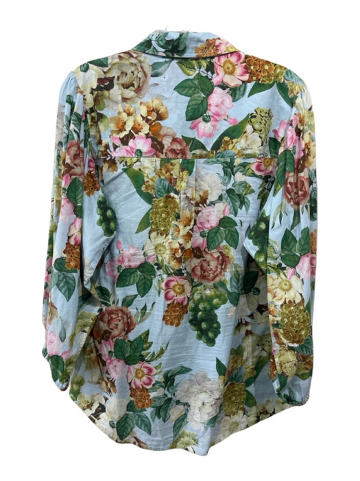 Cara Cara Size M Blue & Multi Cotton Floral Long Balloon Sleeve Top Blue & Multi / M