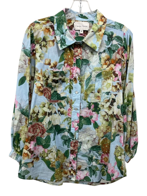 Cara Cara Size M Blue & Multi Cotton Floral Long Balloon Sleeve Top Blue & Multi / M