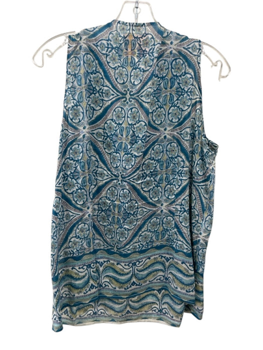 Bell by Alicia Bell Size M White & Teal Silk & Cotton Floral Paisley Top White & Teal / M