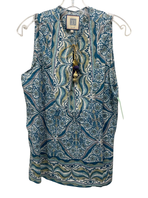 Bell by Alicia Bell Size M White & Teal Silk & Cotton Floral Paisley Top White & Teal / M