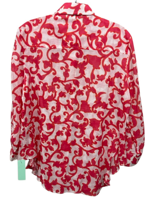 Finley Size M White, Pink & Orange Cotton Abstract Botanical Print Button Up Top White, Pink & Orange / M