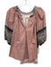 XiRENA Size S Beige, Red & Navy Blue Cotton Geometric Floral Print V Neck Top Beige, Red & Navy Blue / S