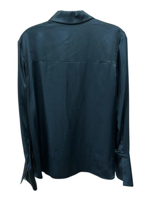 TWP Size L Dark Teal Silk Satin Long Sleeve Button Up Shirt Top Dark Teal / L