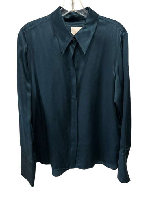 TWP Size L Dark Teal Silk Satin Long Sleeve Button Up Shirt Top Dark Teal / L