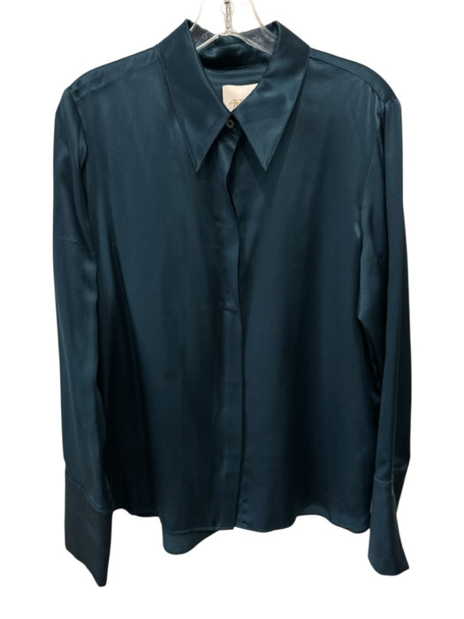 TWP Size L Dark Teal Silk Satin Long Sleeve Button Up Shirt Top Dark Teal / L
