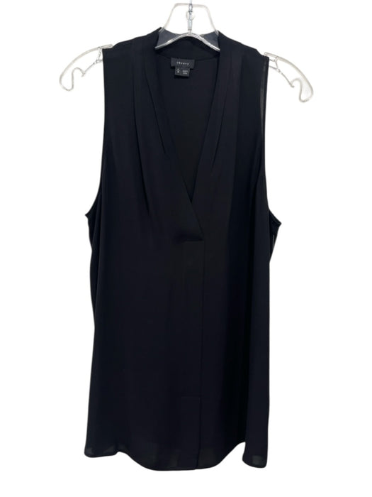 Theory Size L Black Silk Sleeveless V Neck Semi Sheer Tank Top Black / L