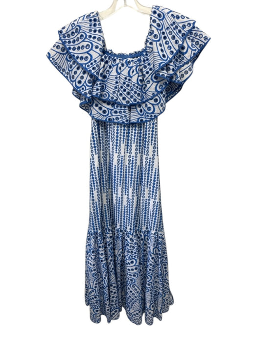 Charo Ruiz Ibiza Size M White & Blue Cotton Blend Embroidered Eyelet Dress White & Blue / M