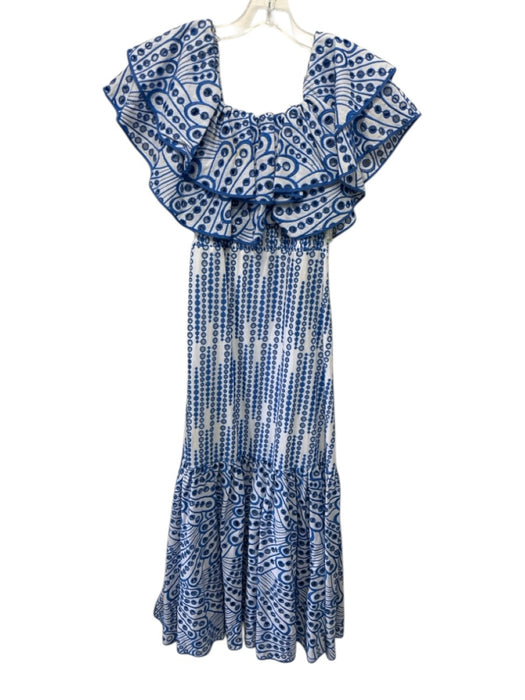Charo Ruiz Ibiza Size M White & Blue Cotton Blend Embroidered Eyelet Dress White & Blue / M