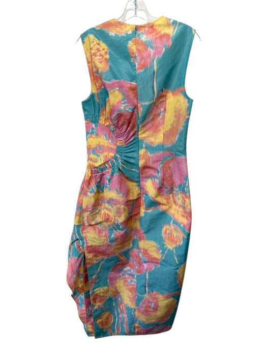 Lela Rose Size 8 Aqua, Orange & Multi Polyester Abstract Floral Sleeveless Dress Aqua, Orange & Multi / 8