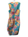 Lela Rose Size 8 Aqua, Orange & Multi Polyester Abstract Floral Sleeveless Dress Aqua, Orange & Multi / 8