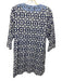 Roller Rabbit Size M Blue & White Cotton Floral Lattice 3/4 Sleeve V Neck Top Blue & White / M