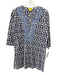 Roller Rabbit Size M Blue & White Cotton Floral Lattice 3/4 Sleeve V Neck Top Blue & White / M