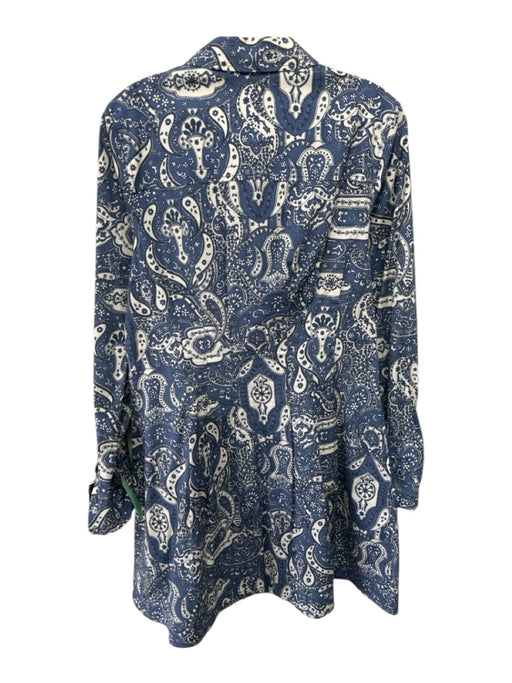 Veronica Beard Size 10 Blue & Cream White Cotton Blend Long Sleeve Paisley Dress Blue & Cream White / 10