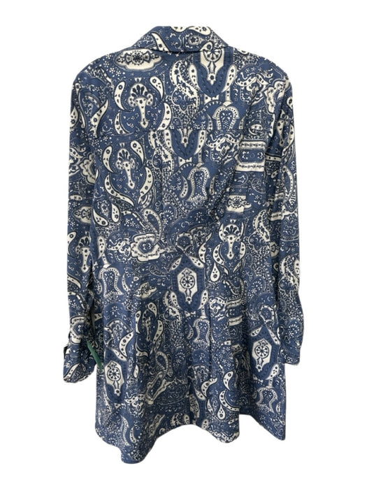 Veronica Beard Size 10 Blue & Cream White Cotton Blend Long Sleeve Paisley Dress Blue & Cream White / 10