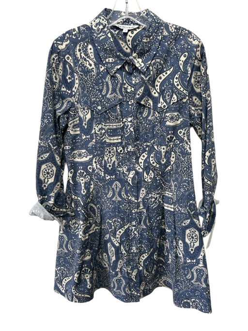 Veronica Beard Size 10 Blue & Cream White Cotton Blend Long Sleeve Paisley Dress Blue & Cream White / 10