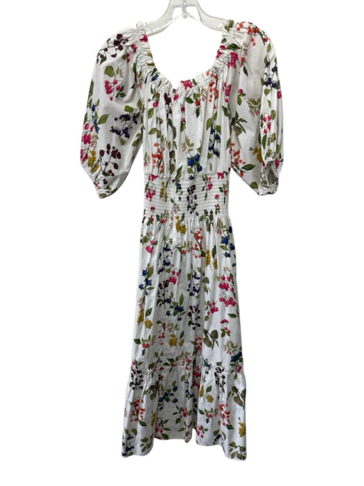 Cara Cara Size L White & Multi Cotton Botanical 1/2 Puff Sleeve Dress White & Multi / L