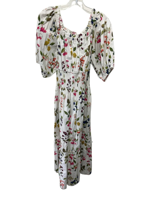 Cara Cara Size L White & Multi Cotton Botanical 1/2 Puff Sleeve Dress White & Multi / L