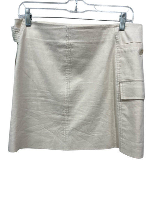 Tanya Taylor Size 8 Cream White Linen Blend Utility Pockets Wrap Mini Skirt Cream White / 8