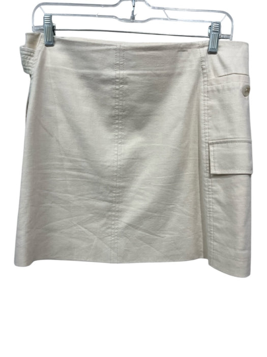 Tanya Taylor Size 8 Cream White Linen Blend Utility Pockets Wrap Mini Skirt Cream White / 8