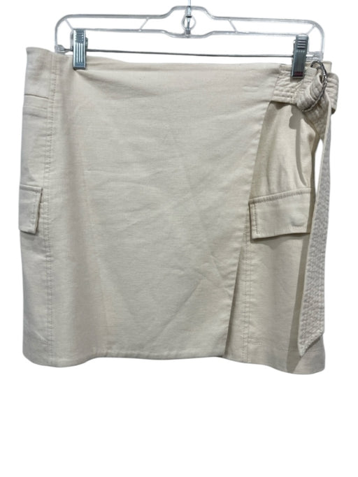 Tanya Taylor Size 8 Cream White Linen Blend Utility Pockets Wrap Mini Skirt Cream White / 8