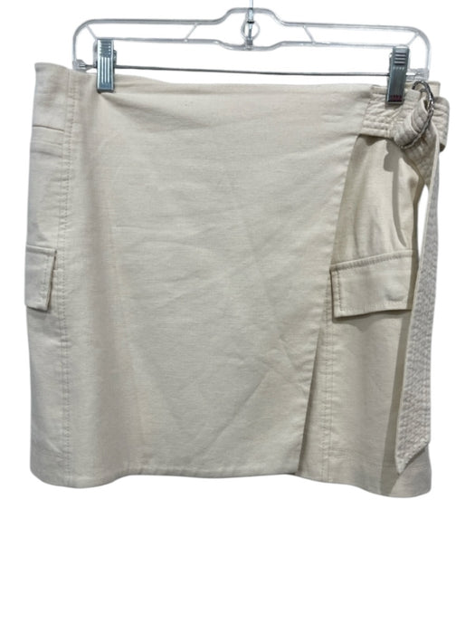 Tanya Taylor Size 8 Cream White Linen Blend Utility Pockets Wrap Mini Skirt Cream White / 8