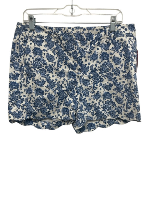 J. McLaughlin Size 10 Blue & White Cotton Blend Zip & Hook Closure Shorts Blue & White / 10