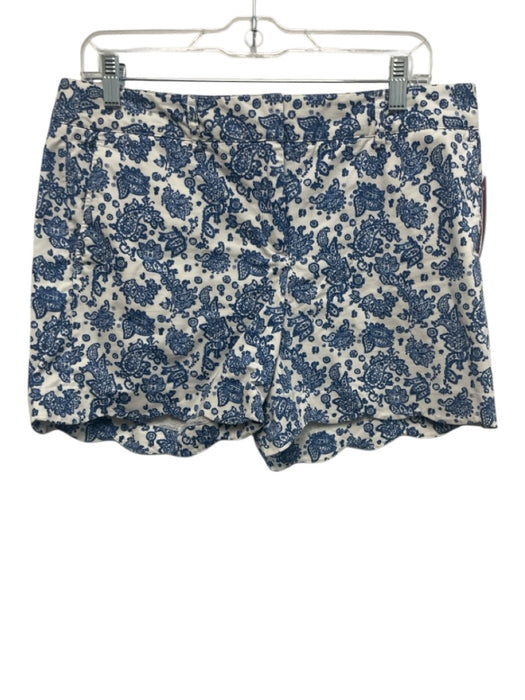 J. McLaughlin Size 10 Blue & White Cotton Blend Zip & Hook Closure Shorts Blue & White / 10