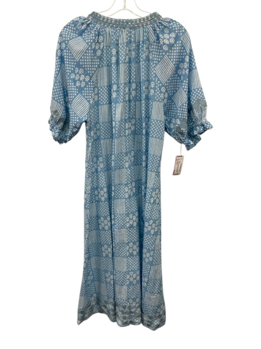 Julia Amory Size L Light blue & white Cotton Short Balloon Sleeve V Neck Dress Light blue & white / L